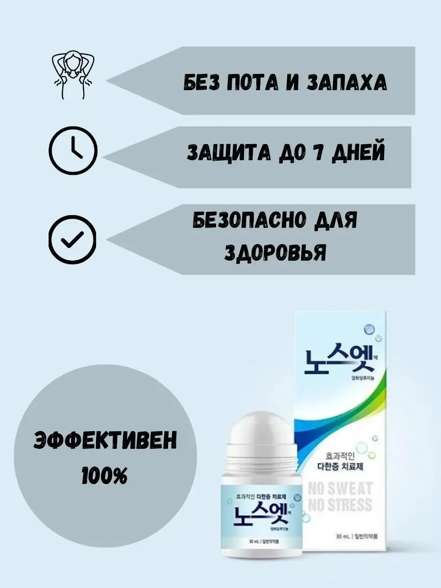 Корейский лечебный антиперспирант, дезодорант без запаха No Sweat No Stress  75898480 купить в интернет-магазине Wildberries