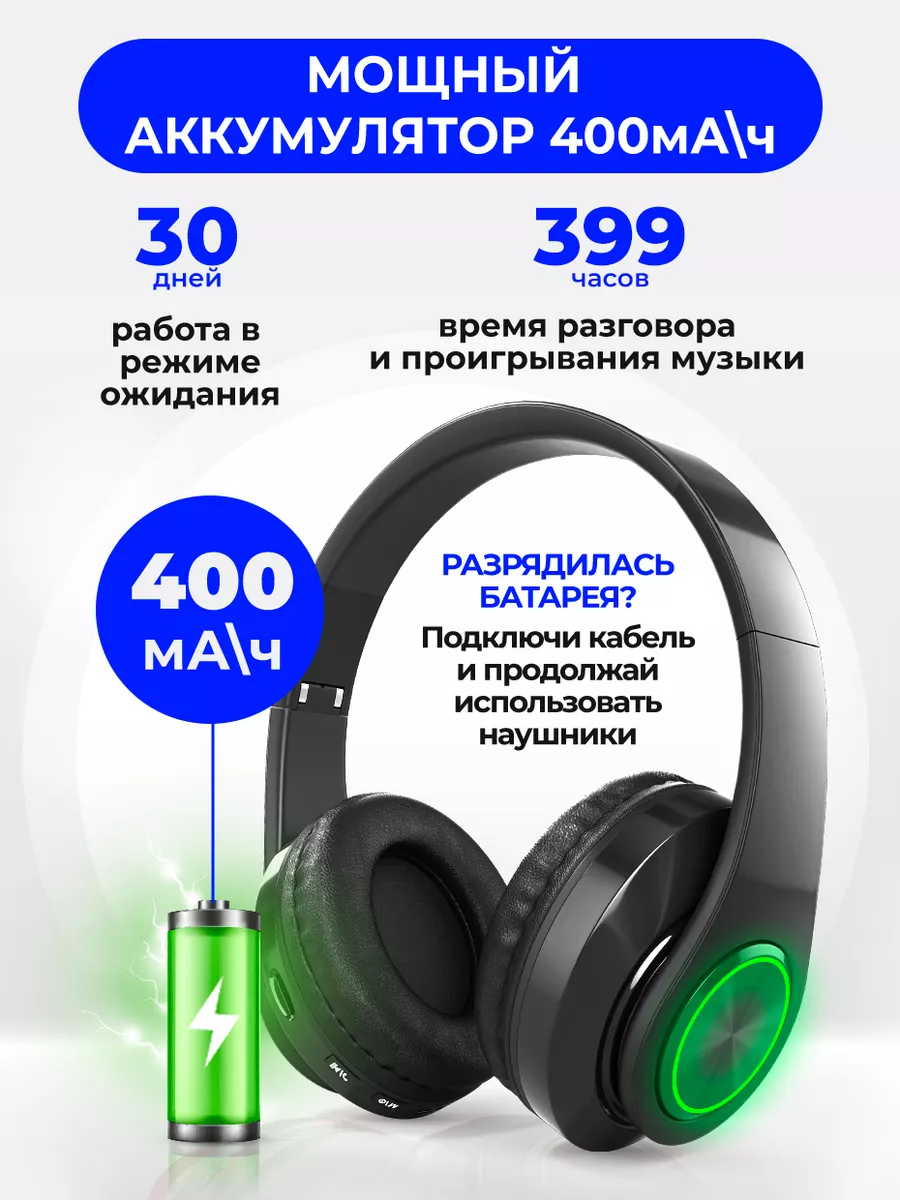 Наушники беспроводные большие с микрофоном и RGB подсветкой STIMAXON  75913097 купить за 902 ₽ в интернет-магазине Wildberries