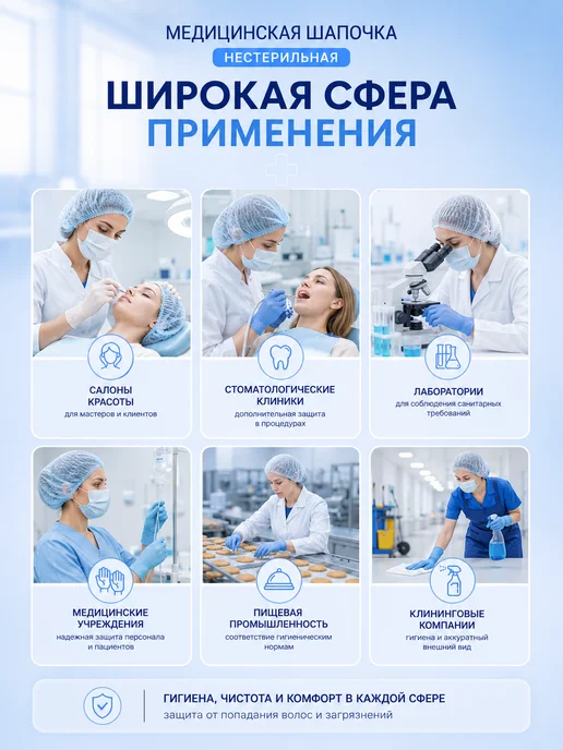 Азбука Красоты Шапочки одноразовые медицинская Шарлотта 50 шт уп, 50 шт, фото 2