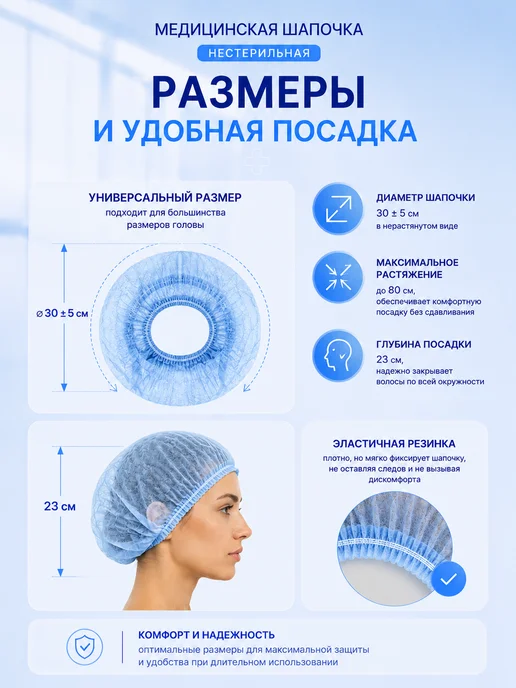 Азбука Красоты Шапочки одноразовые медицинская Шарлотта 50 шт уп, 50 шт, фото 4