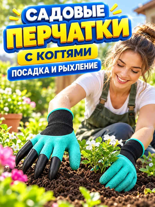 перчатки хозяйственные Садовые перчатки с когтями для огорода, зеленый