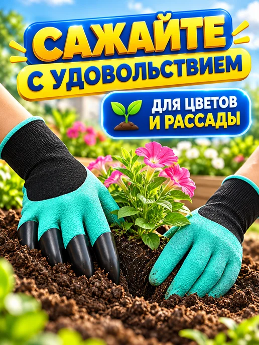 перчатки хозяйственные Садовые перчатки с когтями для огорода, зеленый, фото 3