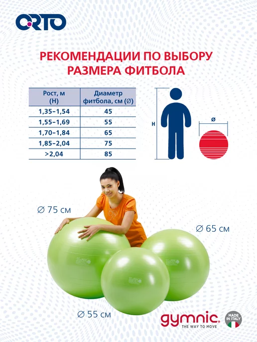 GYMNIC Фитбол мяч для фитнеса 75 см Plus, зеленый, фото 5