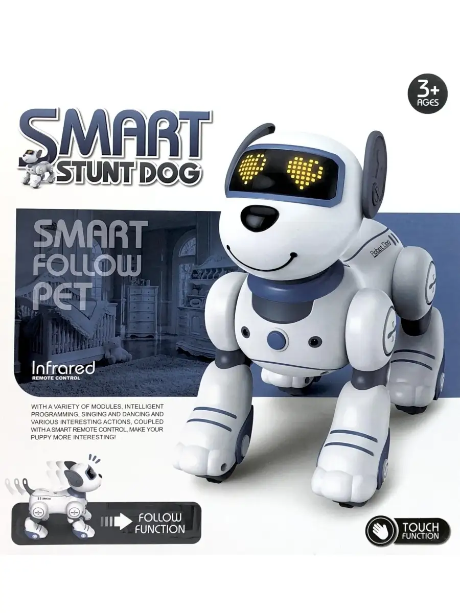 Интерактивная радиоуправляемая собака-робот Smart Stunt Dog на пульте  управления, свет, звук Play Smart 76065706 купить в интернет-магазине  Wildberries