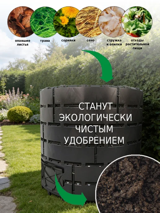 PitEco Компостер садовый 1200 л черный круглый, 1200 л, фото 3