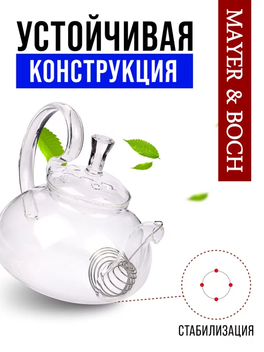 Чайник заварочный стеклянный с фильтром пружиной 600 мл - фото 7
