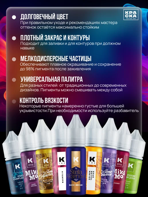 Краска tattoo ink Краска для тату 15 мл Пурпурный закат, 15 мл, фото 3