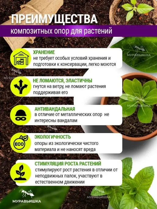 Муравьишка фермер Опора для растений, держатель садовый, зеленый, 20 шт, фото 4