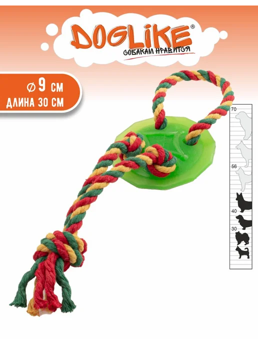 DOGLIKE Игрушка для собак кусалка с канатом, зеленый, фото 3