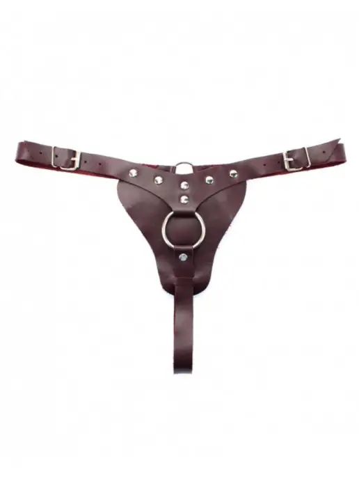 BDSM арсенал Кожаные трусы для страпона, красный