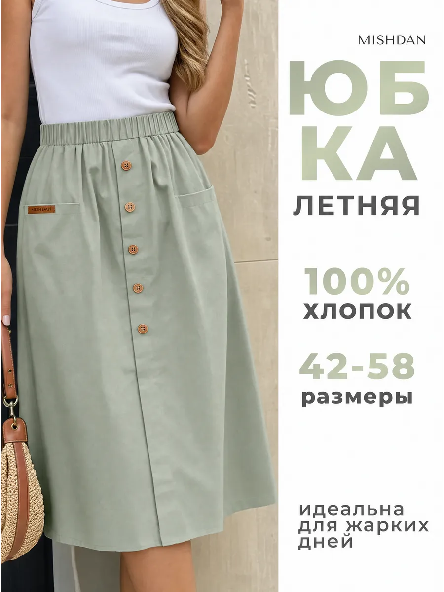 Юбка трапеция миди летняя на резинке