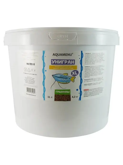 AQUAMENU Корм для рыб Унигран XL гранулы для средних рыб 11 л 4,2 кг, 11 л, 4,2 кг, фото 2