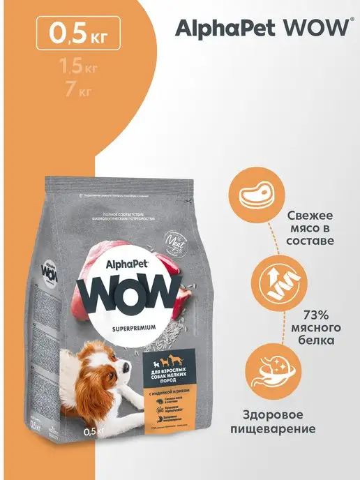 Сухой корм AlphaPet WOW для собак, мелкие, индейка, 0,5 кг