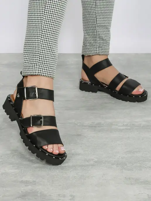 Gracia Style Босоножки летние на каблуке натуральная кожа, черный, фото 2