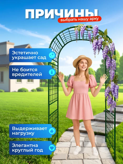 НАШЕ ЛЕТО Арка садовая металлическая "Решетка 75", зеленый, фото 4