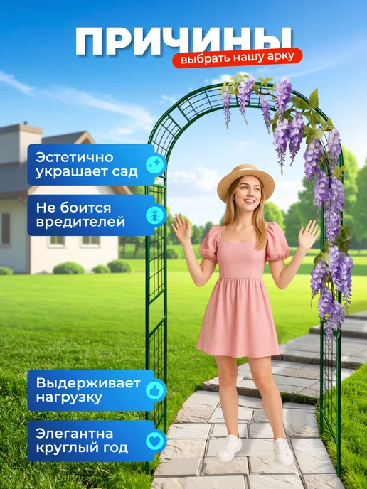НАШЕ ЛЕТО Арка садовая металлическая "Решетка 50ПТ", зеленый, фото 4