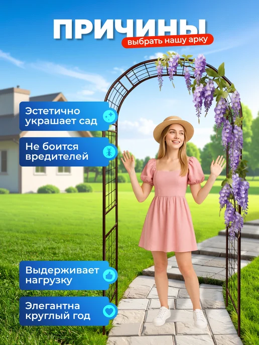 НАШЕ ЛЕТО Арка садовая металлическая "Решетка 50", коричневый, фото 4