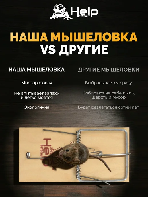 HELP BOYSCOUT Мышеловка для мышей деревянная 2 шт, 2 шт, фото 3