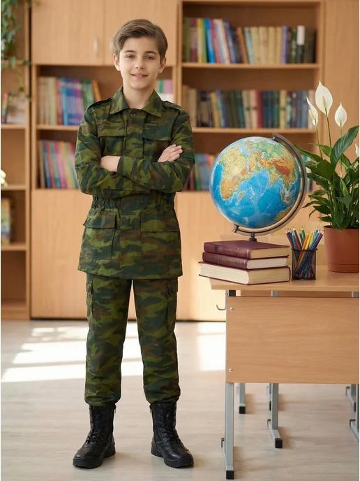 Компания БВР Кадетская форма для мальчика костюм камуфляжный военный, зеленый, фото 3