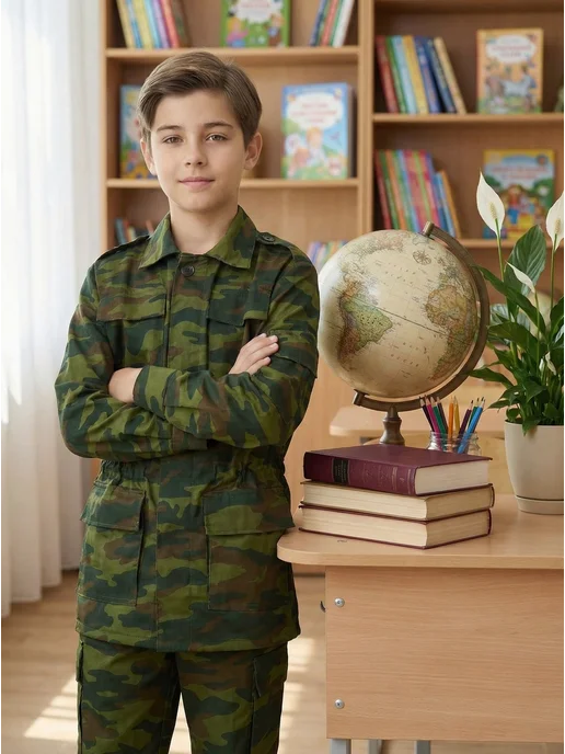 Компания БВР Кадетская форма для мальчика костюм камуфляжный военный, зеленый, фото 4
