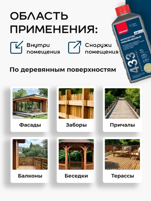 Neomid 433 Антисептик невымываемый усиленный, концентрат 1 9 (1кг), 1 кг, фото 4
