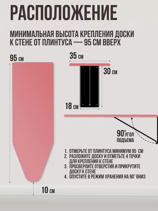 Волжаночка Гладильная доска настенная встраиваемая, розовый, фото 2