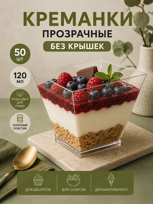 СМП-Склад Креманки прозрачные для порционных десертов, прозрачный