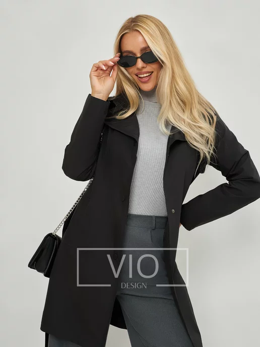 Vio Design Плащ демисезон короткий, черный, фото 3