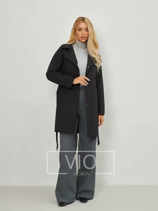 Vio Design Плащ демисезон короткий, черный, фото 5