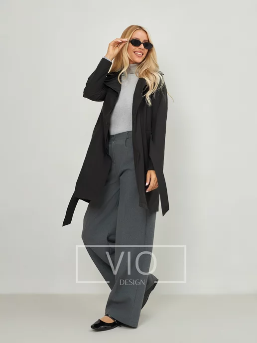 Vio Design Плащ демисезон короткий, черный, фото 6