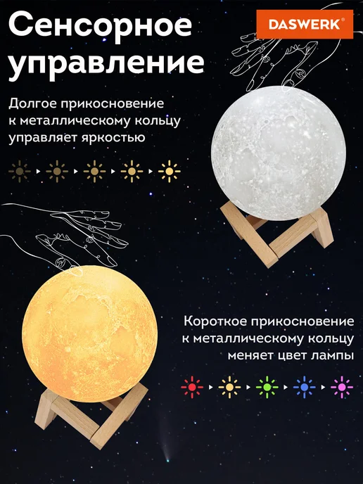 DASWERK Ночник Луна 3D светильник светодиодный, вариант, фото 3