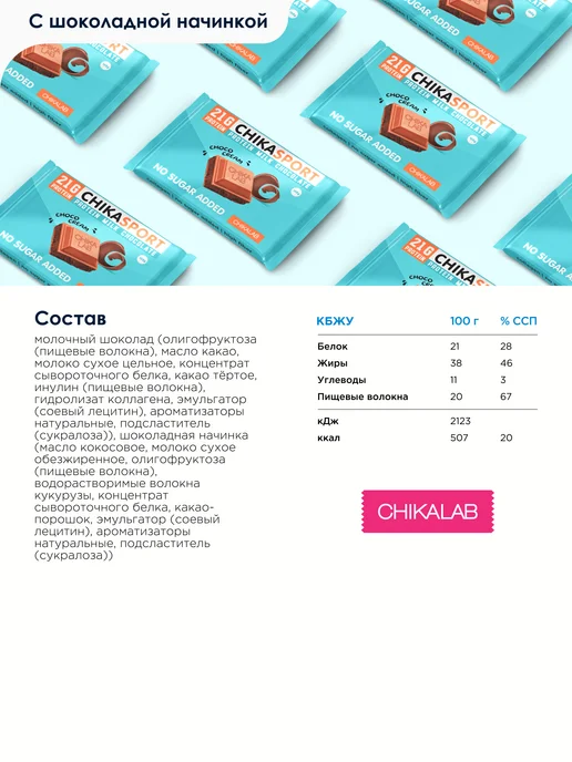 Chikalab Шоколад без сахара молочный протеиновый, 4 х 100г, 100 г, фото 2