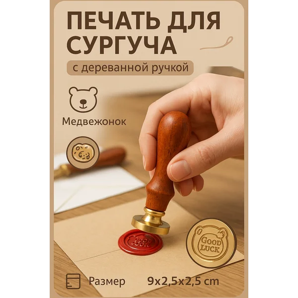 Печать для сургуча «Медвежонок — Удачи»