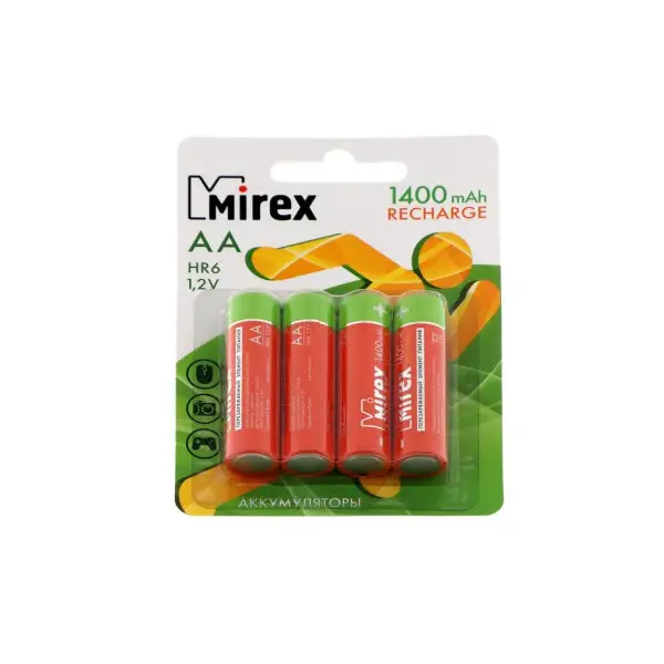 Аккумулятор Mirex, Ni-Mh, AA, HR6-4BL, 1.2В, 1400 мАч