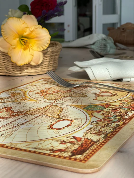 Аленький цветочек Плейсматы на стол Карта мира старинная, 38x28 см, 4 шт, 38x28 см, 4 шт, фото 6