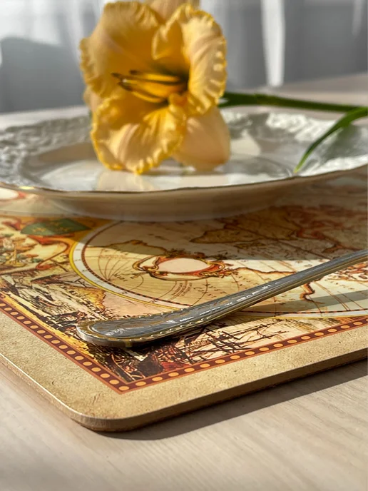 Аленький цветочек Плейсматы на стол Карта мира старинная, 38x28 см, 4 шт, 38x28 см, 4 шт, фото 7