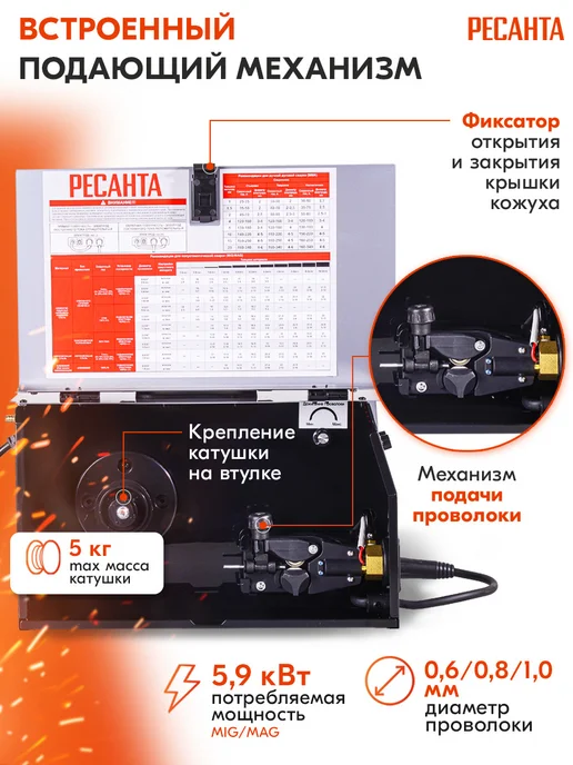 РЕСАНТА Сварочный полуавтомат САИПА-24В 200А, серый, фото 5