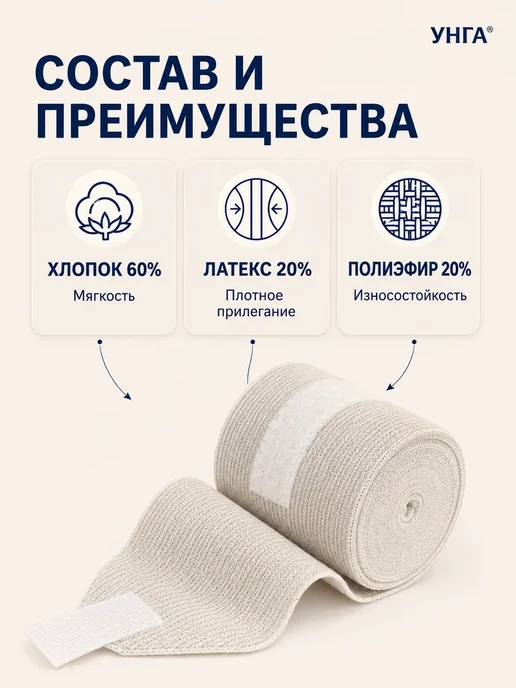 унга Эластичный бинт медицинский 3м x 8см, 3,5 м, фото 7