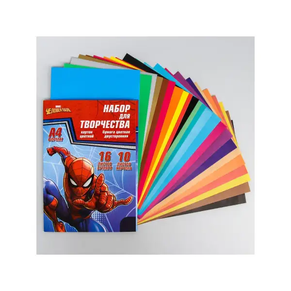 Набор Человек-паук А4: 10л цвет картона + 16л цвет бумаги