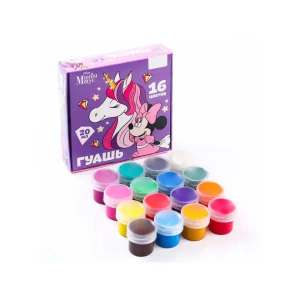 Краски для рисования 16 цветов по 20 мл Единорог Минни Маус