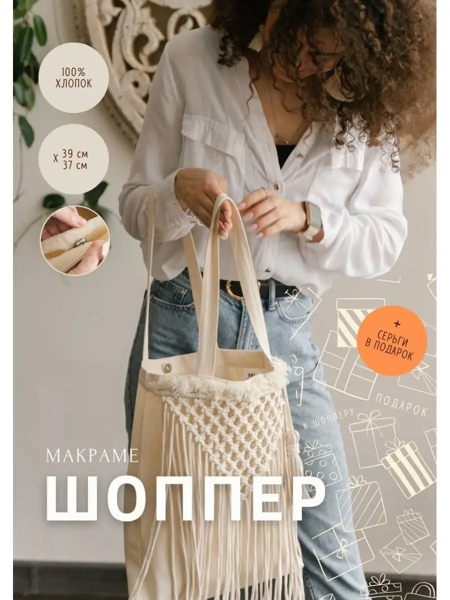 Сумка шоппер с деталью макраме a.r.t.macrame 77521049 купить за 2 175 ₽ в  интернет-магазине Wildberries