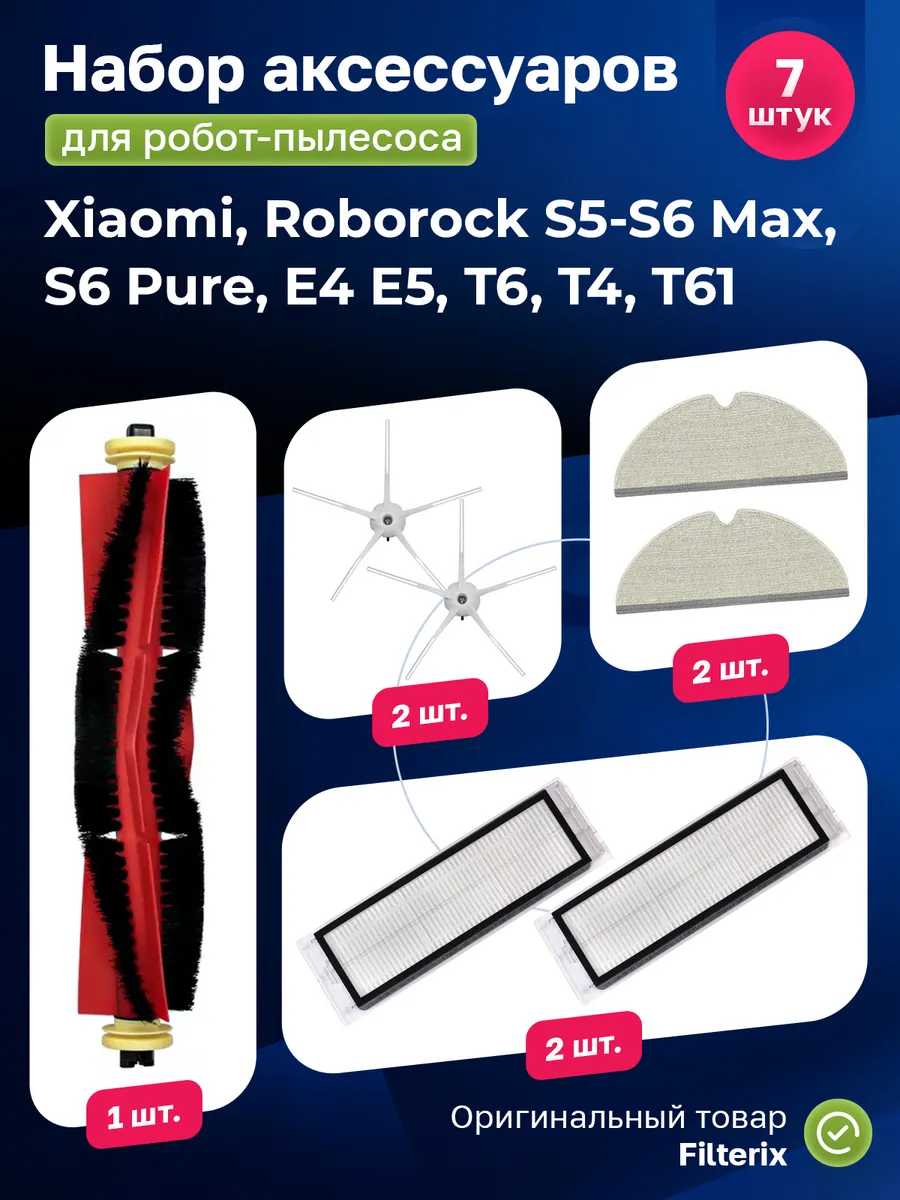 Filterix Фильтр щетки тряпки для робота пылесоса Roborock S5-S6 Max