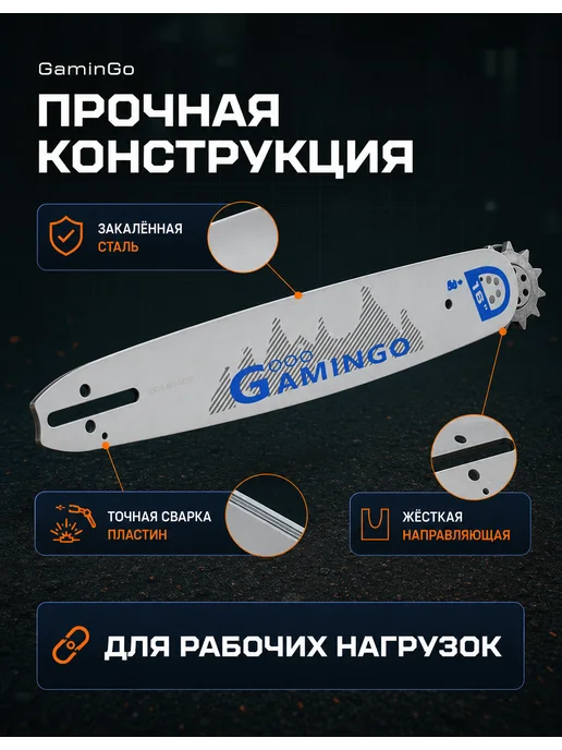 GaminGo Шина для бензопилы 66 звеньев 16" 1,5mm, вариант, фото 3