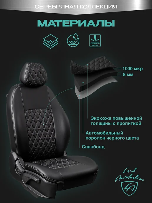 Lord Autofashion Чехлы на сиденья для Ford Focus-2 Фокус C307 экокожа черные, черный, фото 3