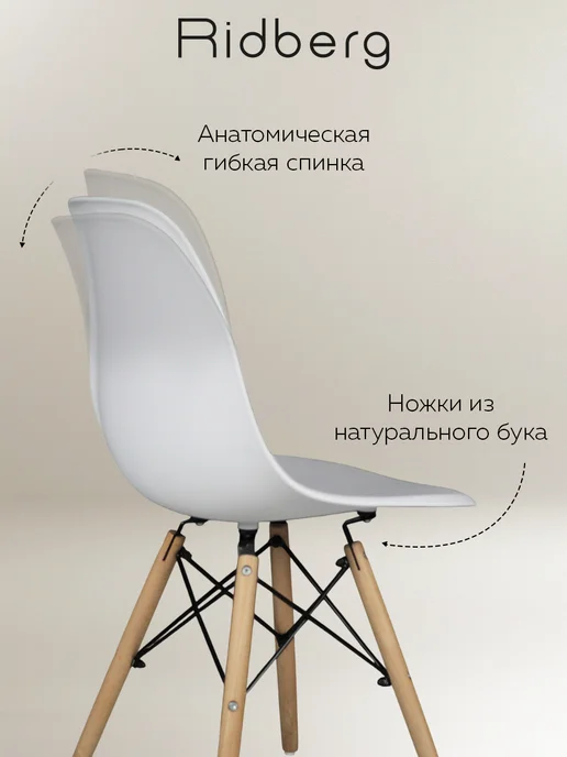 Стулья для кухни RIDBERG Eames со спинкой, белые (комплект 2 шт.), 4 шт, фото 4