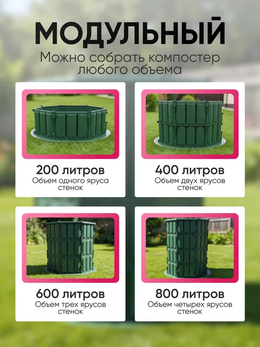 СЕМЬ СЕЗОНОВ Компостер садовый 800 литров с крышкой и дном, зеленый, фото 4
