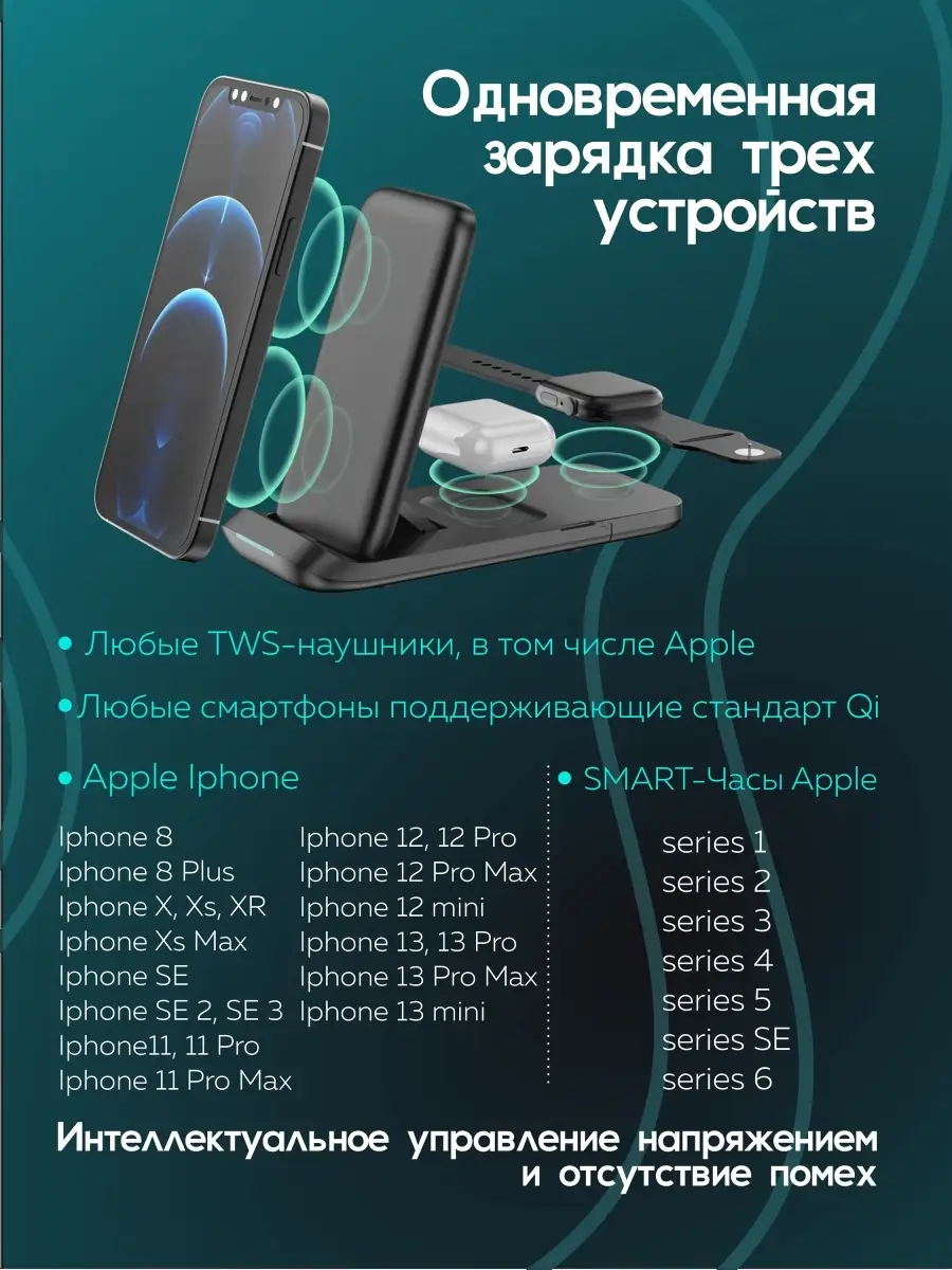 SVIKLA Быстрая беспроводная зарядка 3 в 1 для Iphone и Android