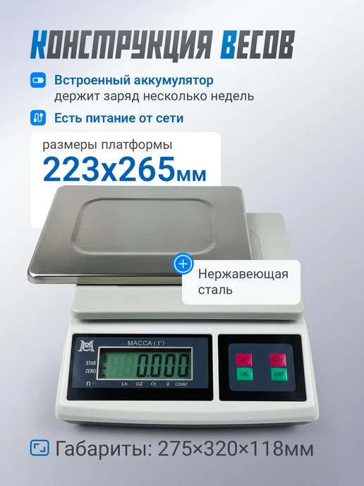 Мехэлектрон Электронные фасовочные весы ВЭТ-15-1С-АБ (до 15 кг, LCD), 15 кг, фото 2
