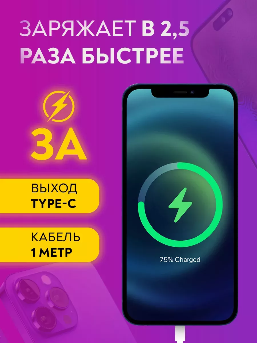 Быстрая зарядка для iphone c кабелем lightning Лавка техно 78020077 купить  за 500 ₽ в интернет-магазине Wildberries