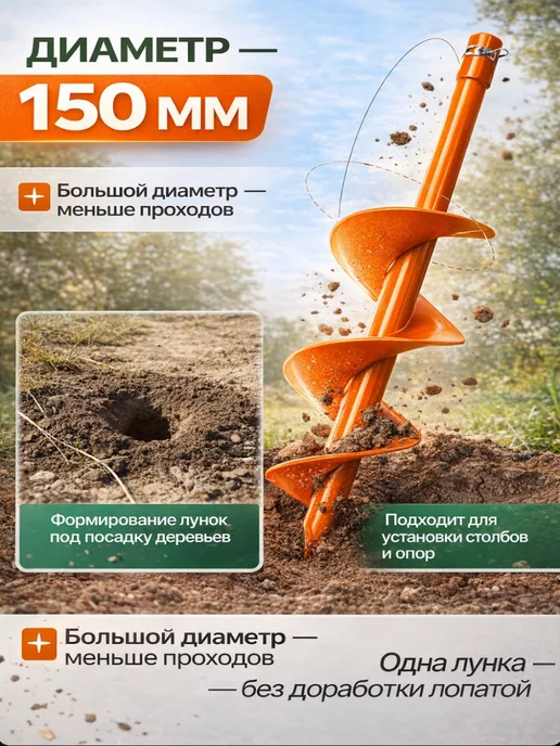 GaminGo Шнек для мотобура для грунта и льда 150 мм, 150, фото 5